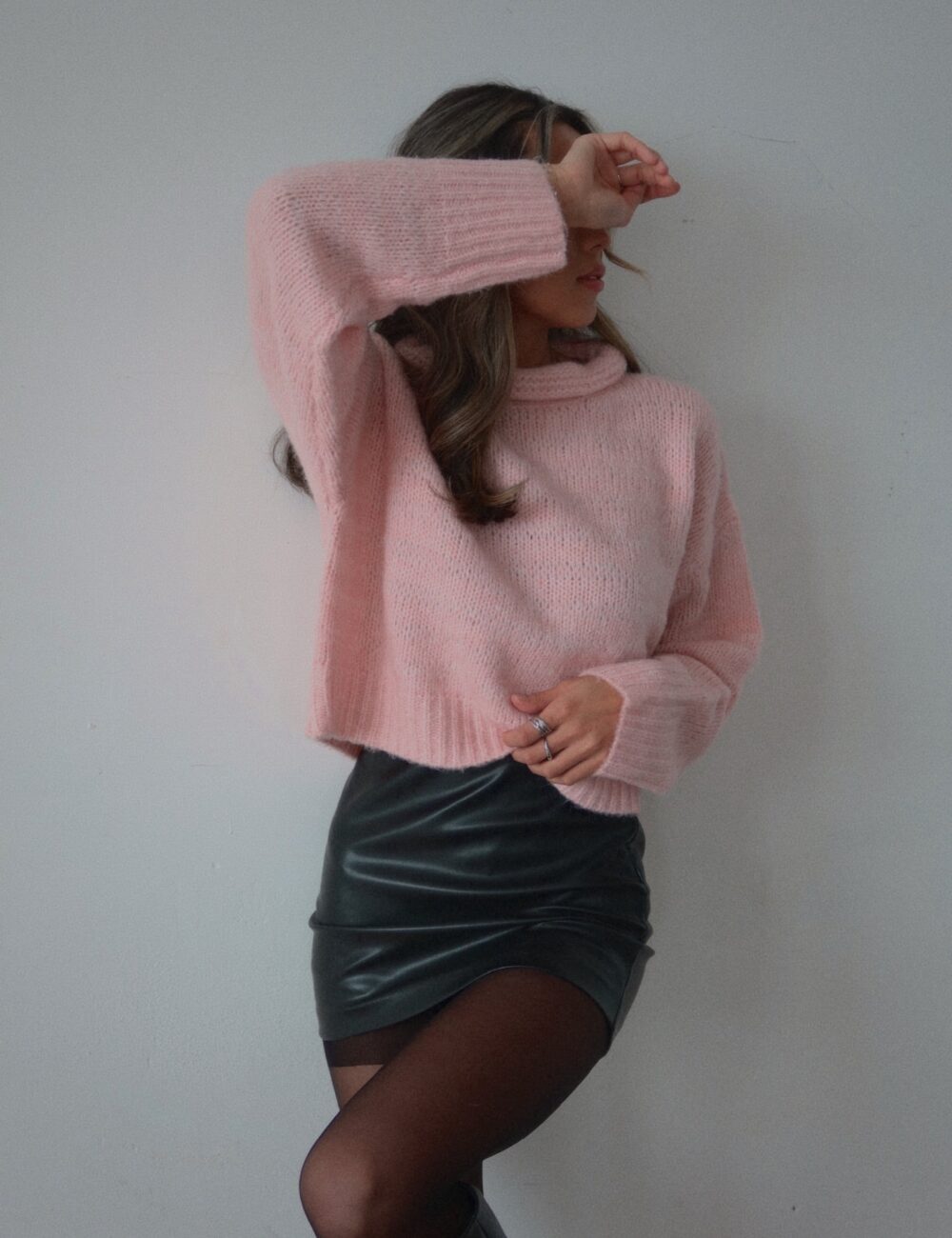 Tenley Textured Turtleneck In Blush - Image 2
